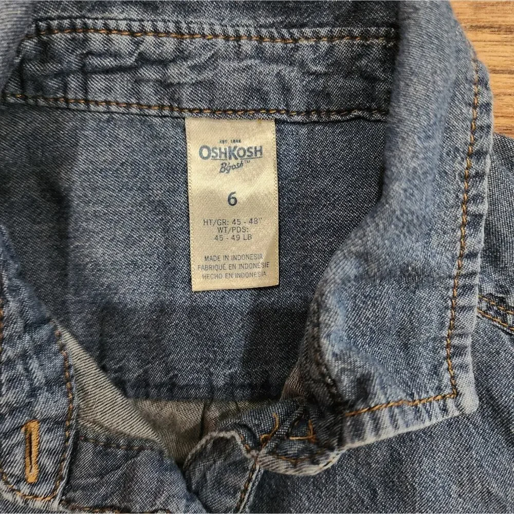 OshKosh B'gosh Girl's Denim Long Sleeve Quarter Button Down Pullover Top Size 6